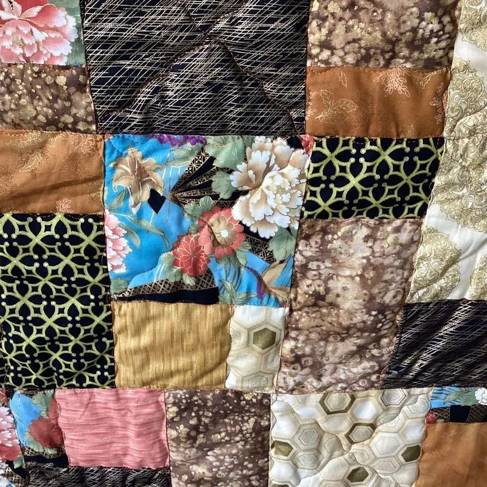 NWT. Hand Crafted Gold Toned Prints with Oriental Influence Quilt